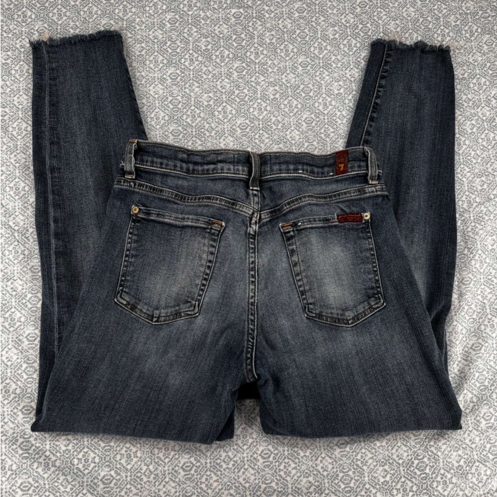 7 For All Mankind High Waist Ankle Skinny Jeans Blue Raw Hem 30 AU8431137